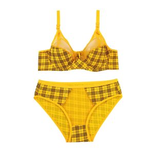 ست شورت و سوتین فنردار بالا شیشه‌ای برند شارمین - زرد