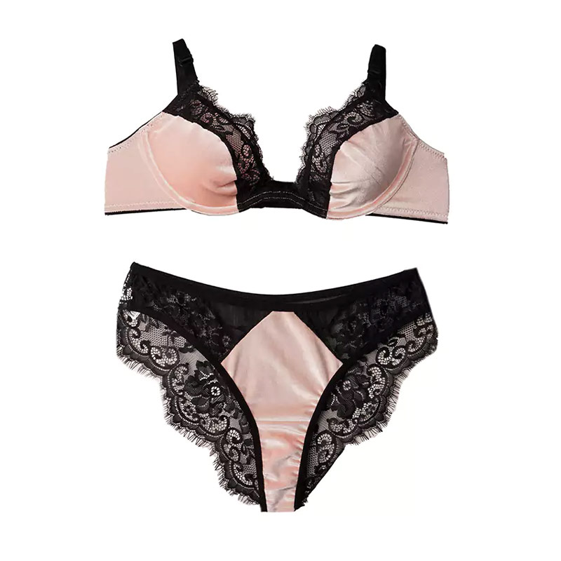 ست شورت و سوتین مژه ای مخمل برند انوشه - صورتی