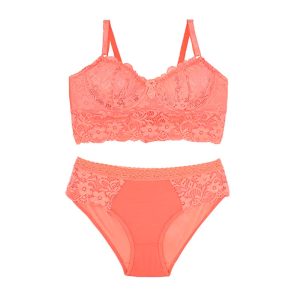 ست شورت و سوتین نیم بلند دانتل تور برند شارمین - گلبهی