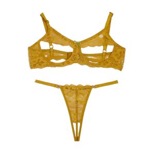 ست شورت و سوتین کاسه باز فانتزی برند شارمین - زرد