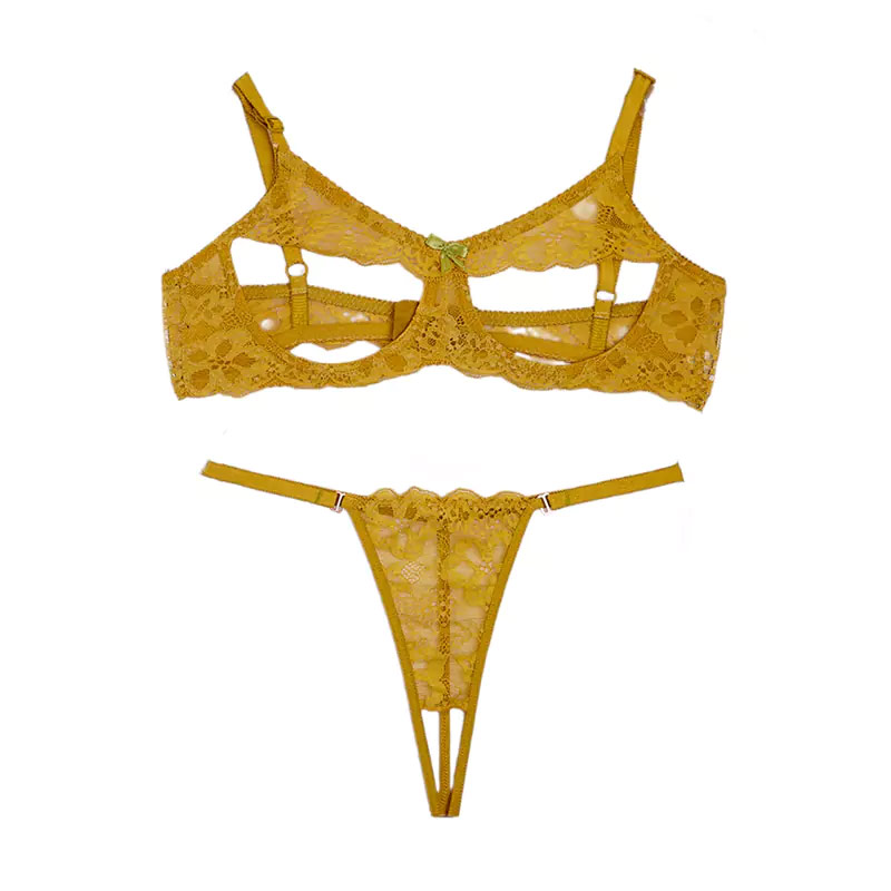 ست شورت و سوتین کاسه باز فانتزی برند شارمین - زرد